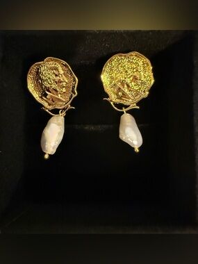 J21. Real Pearl Coin Earrings - 1” Drop - 18K Gold Plated - No Cancels